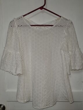 Anthropolgie ODDY White Eyelet Bell Sleeve Top Boho